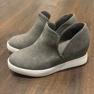 Gray suede wedge sneakers